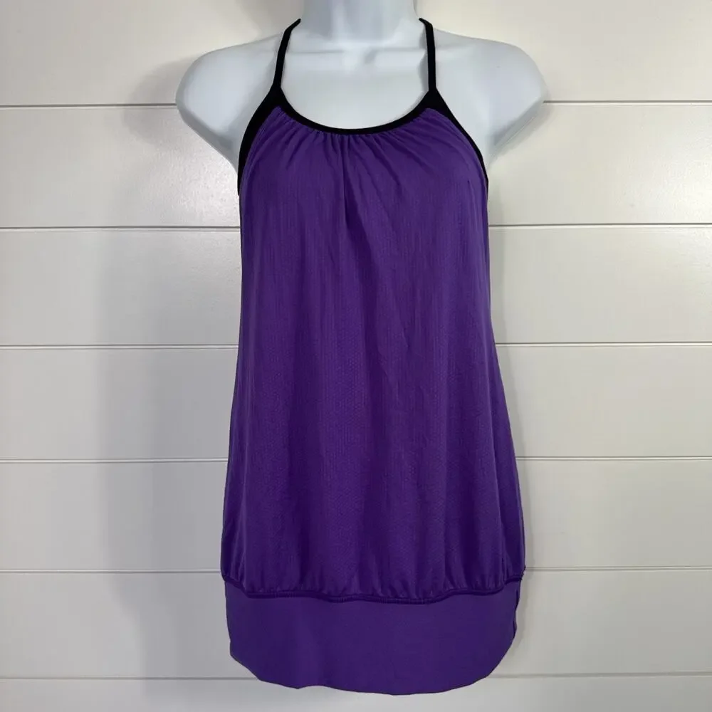 Lululemon No Limits Tank Top w/ Sport Bra Purple Black sz 4